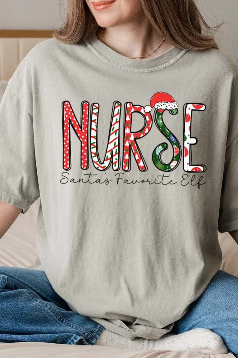 Santa's Favorite Elf Nurse Comfort Colors Adult Ring-Spun Cotton Tee