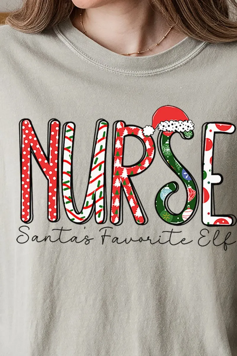 Santa's Favorite Elf Nurse Comfort Colors Adult Ring-Spun Cotton Tee