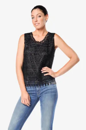 Soulmates C3109 Silk Embellished Beaded Fringe Hem Top