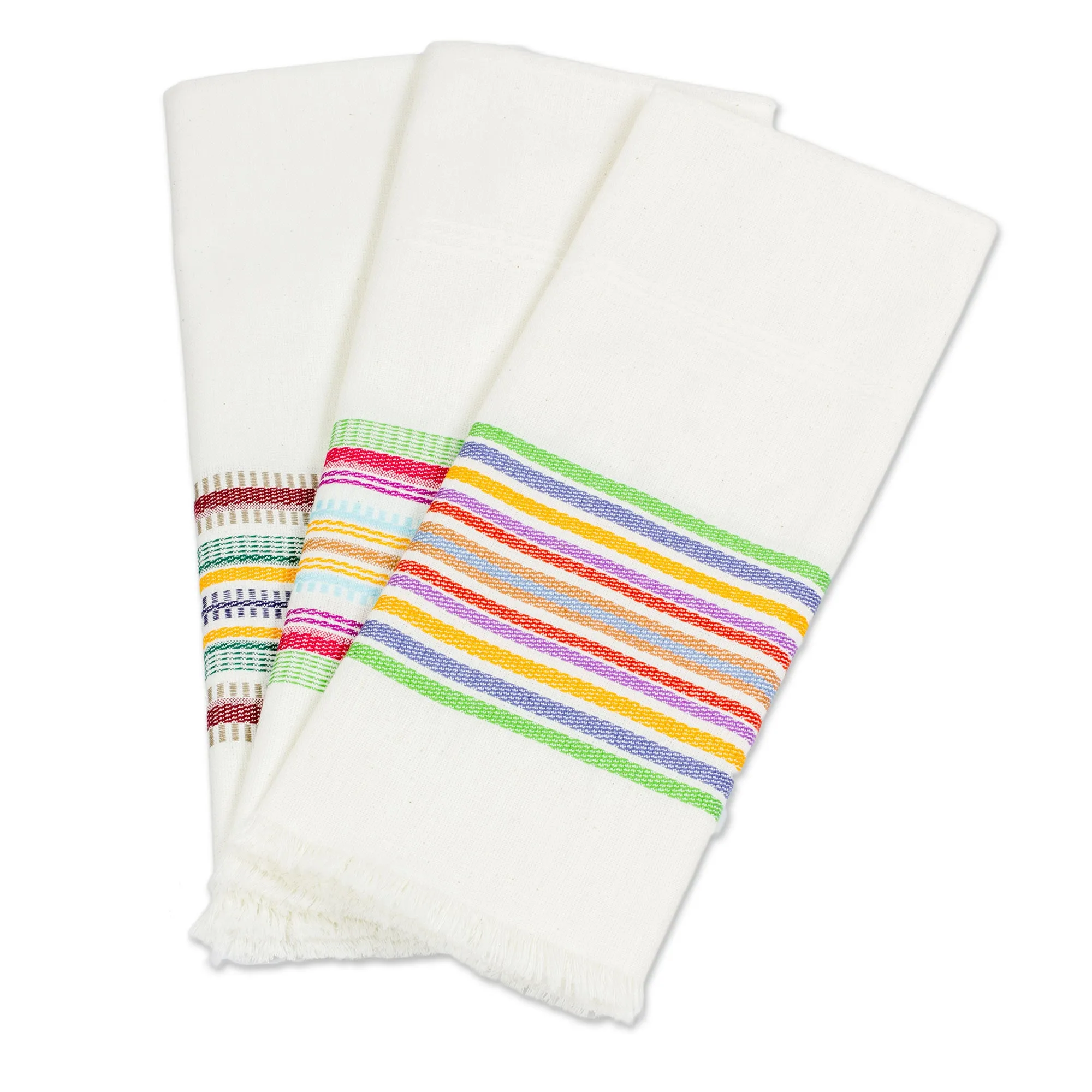 Striped Multicolor 100% Cotton Dishtowels (Set of 3) - Celebration | NOVICA