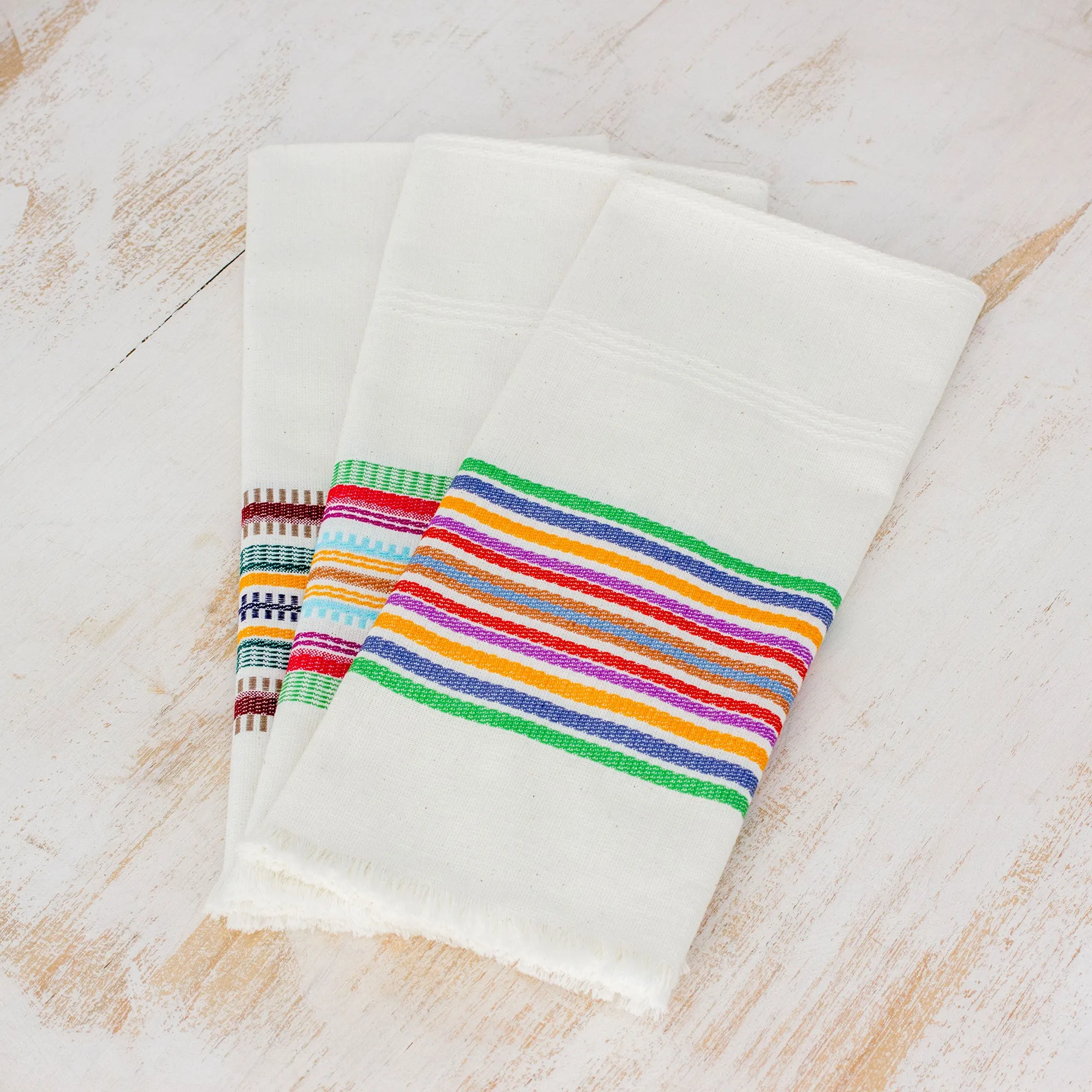 Striped Multicolor 100% Cotton Dishtowels (Set of 3) - Celebration | NOVICA