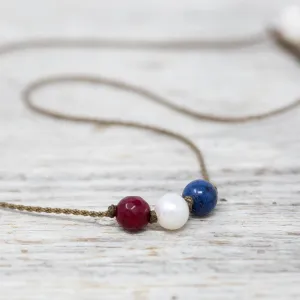 Triple Knotted Necklace-1944-Red White & Blue