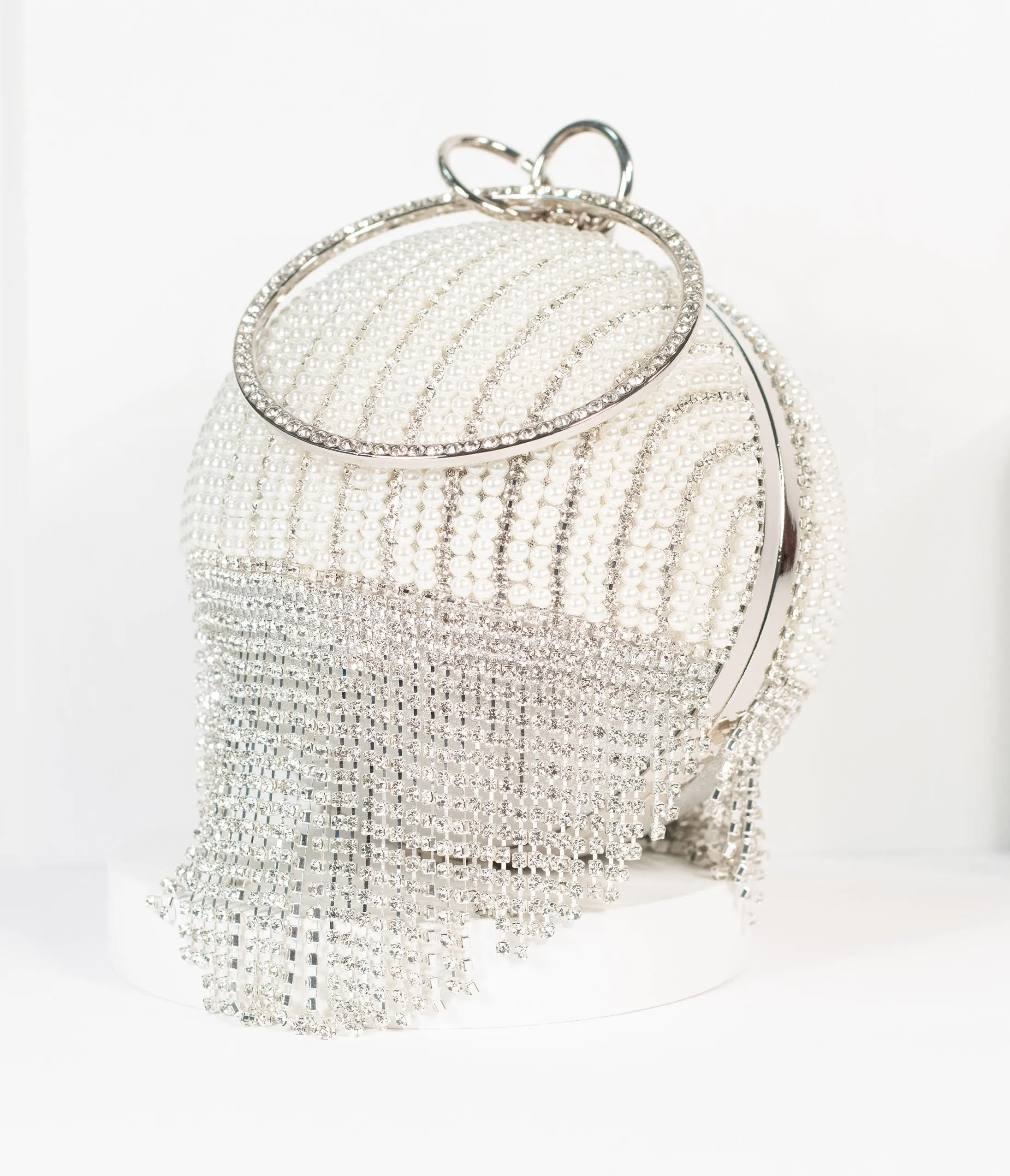 Unique Vintage Pearl & Rhinestone Round Handbag