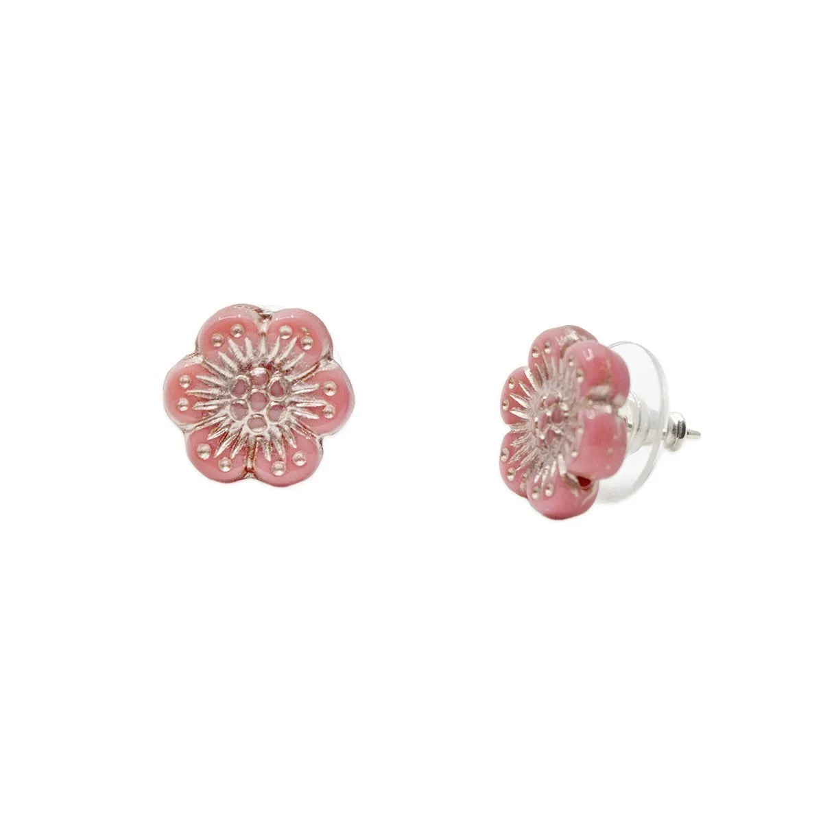 White Wild Rose Flower Stud Earrings