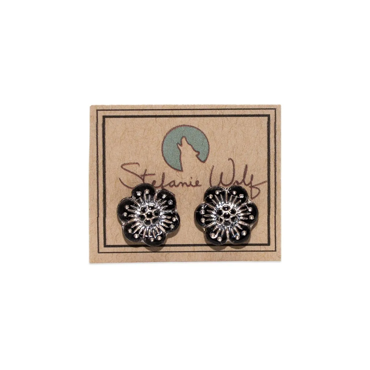 White Wild Rose Flower Stud Earrings