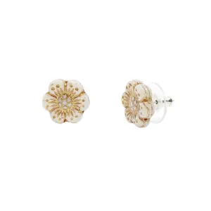 White Wild Rose Flower Stud Earrings