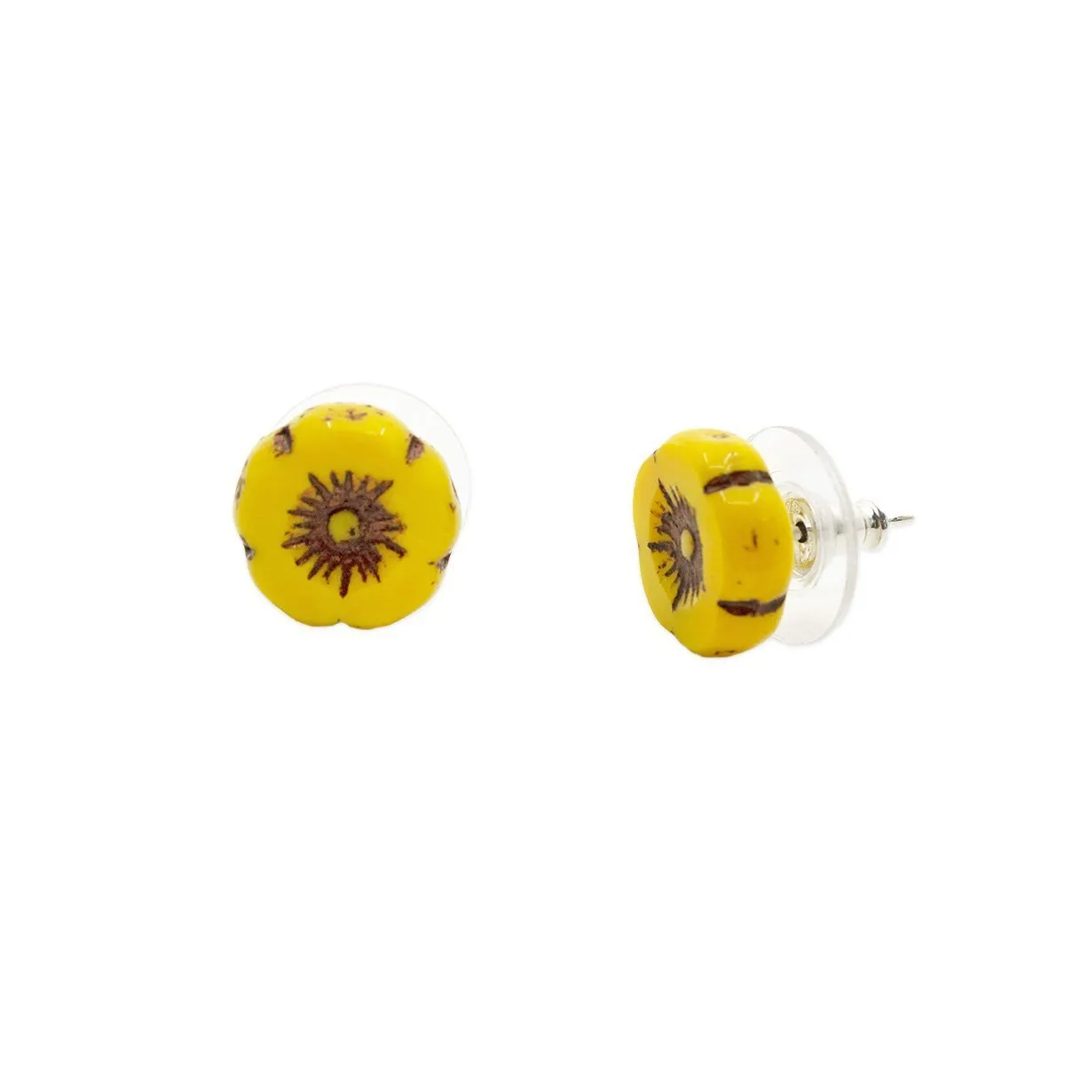 Yellow Hibiscus Flower Stud Earrings